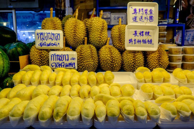 Sầu riêng Thái Lan ở chợ Or Tor Kor. Ảnh: GlobalGaz.com